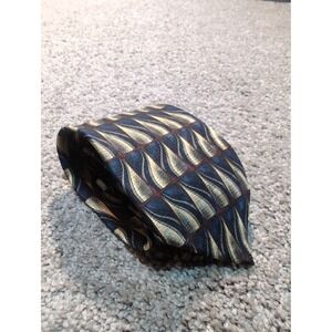 Vintage 100%‎ Silk Mens Tie Abstract Pattern Blue Beige Burgundy Necktie
